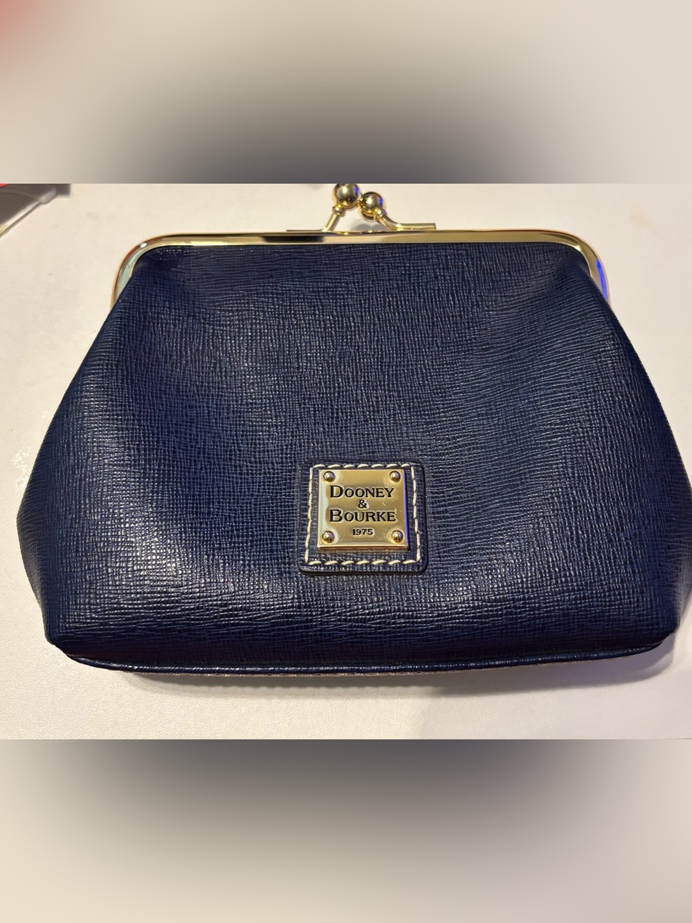 Dooney & Bourke Navy Leather Frame-Closure Coin Purse Wallet with Gold Logo